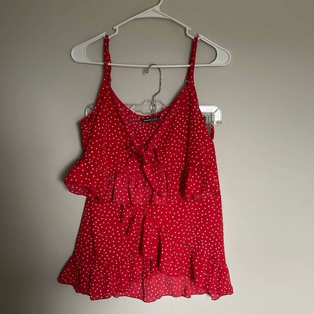 SHEIN Red Polka Dot Ruffle Mini Skirt